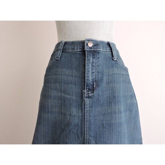 Neeso Jeans Denim Skirt Straight 34" Long Modest 15/16 Beaded Back Pockets EUC - Picture 2 of 11